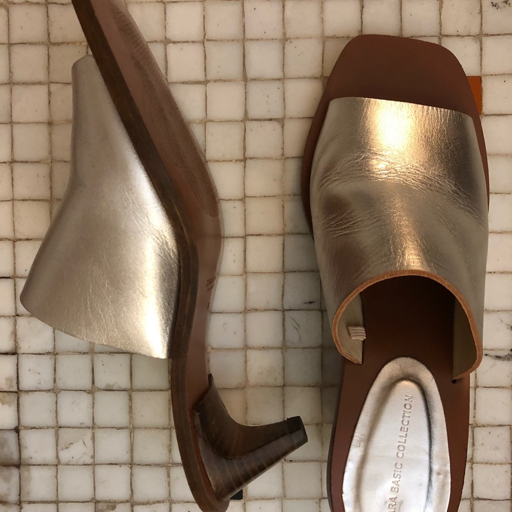 Zara metallic leather slides